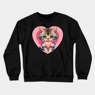 small kitten holding a pink heart valentine Crewneck Sweatshirt